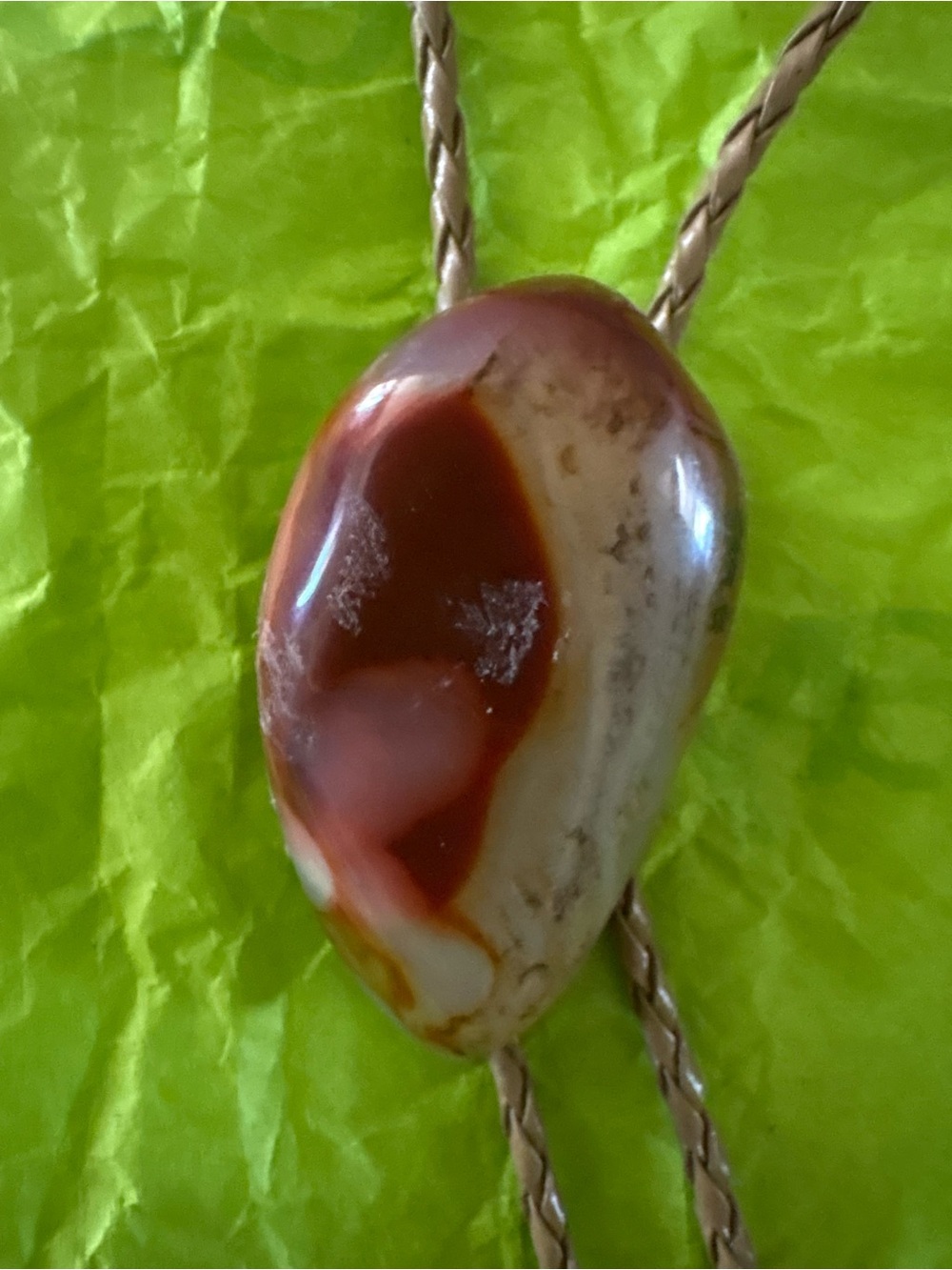 Polished Red and Cream Agate Pendant Necklace Bolo Tie